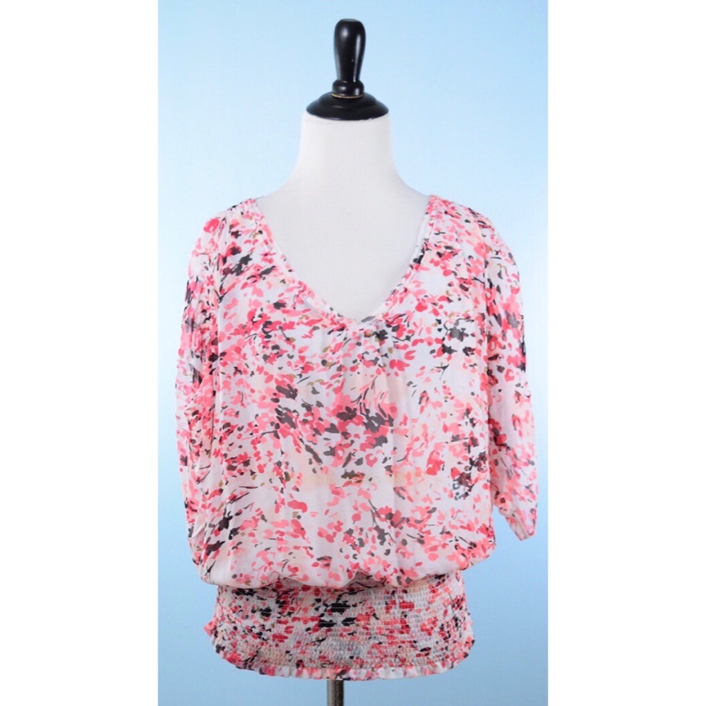 WHBM Pink white floral blouse Medium